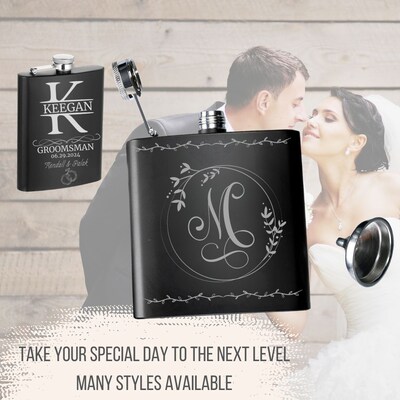 Urbalabs Personalized Flask Groomsmen Gifts For Wedding Customized Modern Minimalist Wedding Favors Laser Engraved 8 oz Steel Hip Flask W Fu - image5